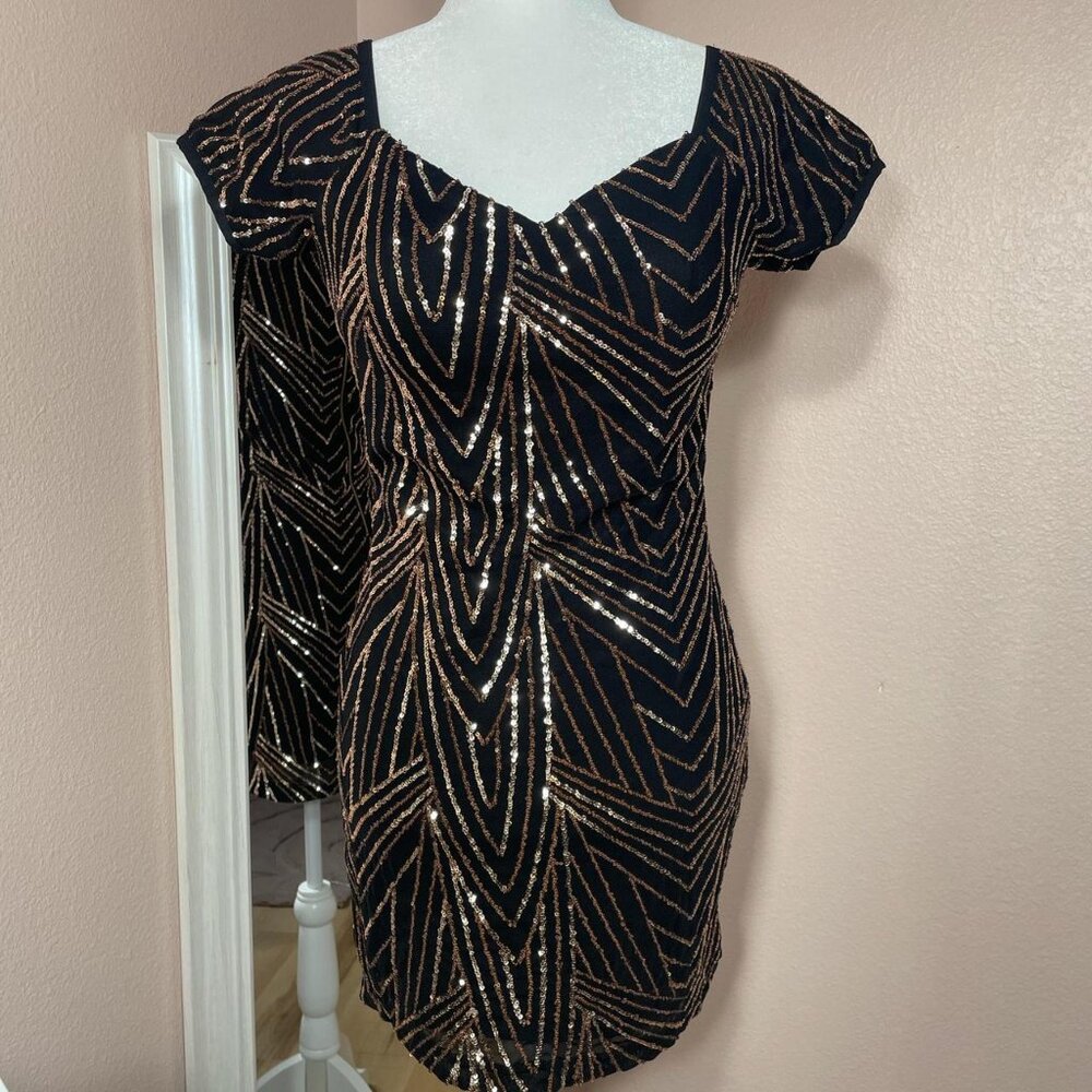 Iris Black Sequin Bodycon Mini Dress Rose Gold and Gold Size M Party